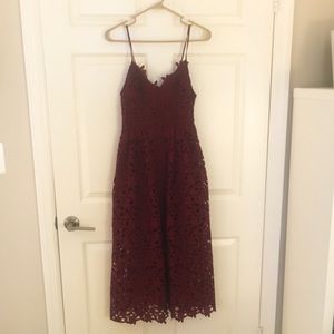 astr the label lace midi dress red tannin